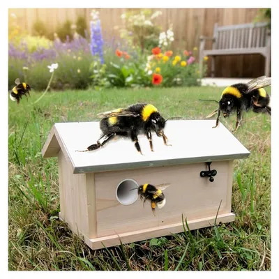 Produktbild von Hummelhaus aus Holz 28,5x15,5x17cm | wetterfestes aufklappbares Dach | Insektenhaus für Hummeln