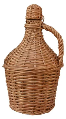 Produktbild von Korbflasche 3 L aus Glas mit Schutzkorb aus Weidegeflecht und geflochtener Schutzkappe