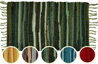 Produktbild von MARRAKESCH Teppich Läufer handgewebt Callum Dunkelblau Baumwolle Rug klein 50x90 cm | Boho Streifen Teppiche aus Baumwolle mit Fransen | Fußmatte Vorleger | Wohnzimmer, Küche, Flur