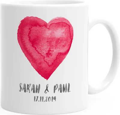 Produktbild von personalisierte Kaffee-Tasse mit zwei Namen Datum Herz personalisierte Geschenke Liebe Hochzeit Valentinstag SpecialMe® weiß Keramik-Tasse