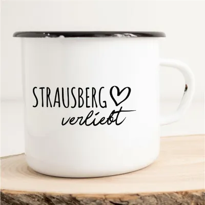 Produktbild von Huuraa Emaille Tasse Strausberg  Geschenk Kaffeebecher Vintage 300ml Strausberg  Präsent