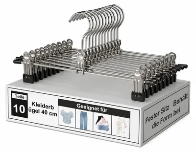 Hosenbügel 10 Stück 40 cm rutschfest Metall Chrom