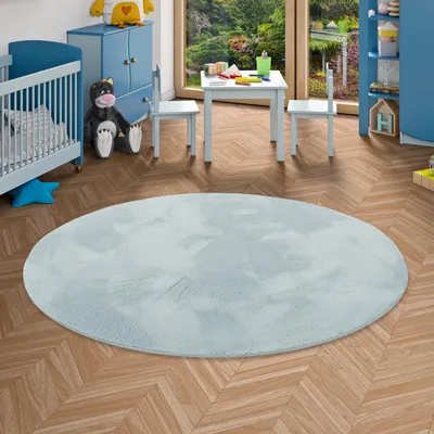 Produktbild von Kinder und Jugend Super Soft Fellteppich Pearl Kids Blau Rund, Größe:120 cm Rund