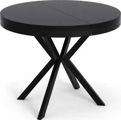 Produktbild von Runder Ausziehbarer Esstisch - Loft Style Tisch mit Metallbeinen - 100 bis 180 cm - Industrieller Tisch für Wohnzimmer - Kompakt - 100 cm - Schwarz