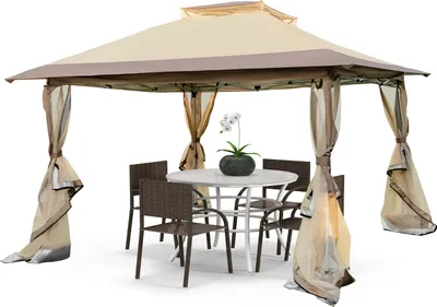 Produktbild von GOPLUS Gartenpavillon, 3,6×3,6m Pavillon wasserdicht stabil, Partyzelt höhenverstellbar mit Doppeldach, Moskitonetz & Rolltragetasche, Gartenzelt für Outdoor Party Hochzeit (mit Moskitonetz)