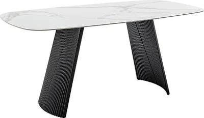 Produktbild von Esstisch >TOBELO< Designergestell, weiß marmoriert, Keramik - 180x76x90cm (BxHxT)