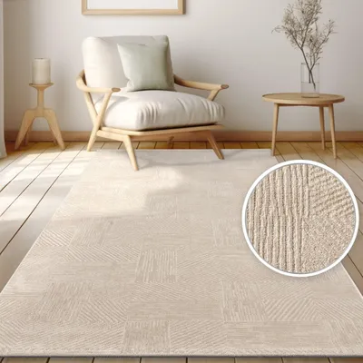 Produktbild von Teppich Kurzflor Unifarben Wohnzimmer schmutzabweisend Beige Rechteckig 200x280 | 65% Polypropylen, 35% Polyester | Florhöhe: 9 mm | pflegeleicht