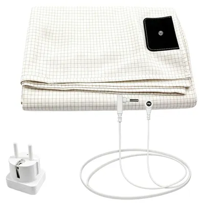 Produktbild von Erdungsbettlaken Erdungsmatte für Besseren Schlaf, Grounding Bed Sheet mit 5% Silberfaser & 95% Baumwolle, Leitfähiges Erdungslaken nach EU-Norm mit EU-Erdungskabel Besseren Schlaf Ecru 68x132cm