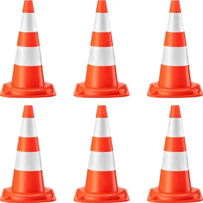 Produktbild von Wiltec Verkehrskegel 50 cm hoch 6 Stück, Leitkegel zum Absichern, Pylon reflektierend, Warnkegel aus robustem PVC für Baustellen