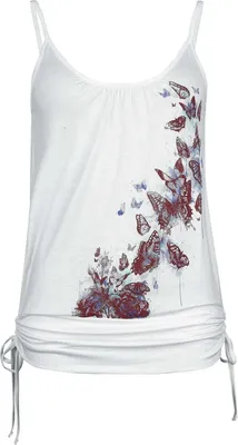 Produktbild von Full Volume by EMP Damen weißes Top mit Schmetterling Frontprint und Raffungen L