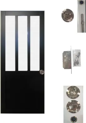 Image de Porte Coulissante Atelier Noir vitre depoli H204 x L83 + serrure a  condamnation