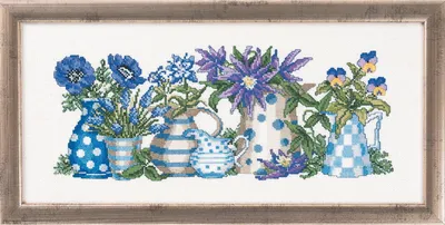 Obrázok produktu pre Súprava na vyšívanie krížikom Permin "Modré kvety", 38x17cm, 12-5187
