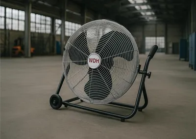 Obrázok produktu pre Výkonný priemyselný podlahový ventilátor s 60 cm priemerom lopatiek a celokovovým krytom