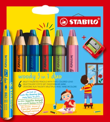 Produktbild von Stabilo Woody 3in1 Duo Buntstifte 6 Stk. + Anspitzer 8826-2