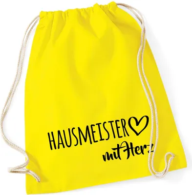 Produktbild von Huuraa Turnbeutel Hausmeister mit Herz 12 Liter Yellow Baumwolle Rucksack Geschenkidee