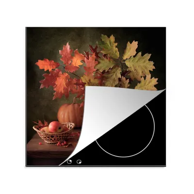 Produktbild von KitchenYeah© Herdabdeckplatte Stilleben - Kürbis - Blätter - Apfel - Kirsche - Herbst , 78x78cm, Küche Deko, Glaskeramikkochfeld Herdabdeckung, Abdeckplatte fùr Kochfeld