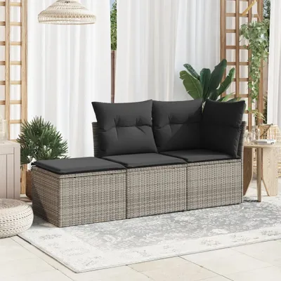 Produktbild von （Robust Möbel） Gartenhocker mit Kissen Grau 55x55x37cm Poly Rattan - CL290567 - Gartenhocker