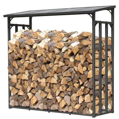 Image de Support de stockage de bois de chauffage avec toit, anthracite - Capacité de 1,4 m³ - Acier revêtu par poudre - Pour extérieur - Râtelier à bois