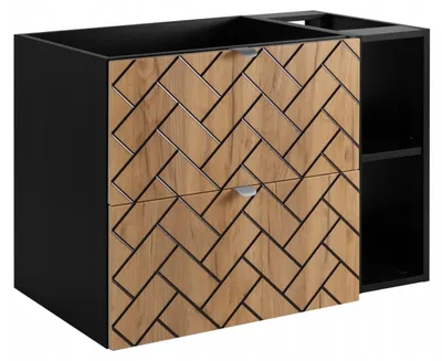 Zdjęcie produktu dla Szafka Łazienkowa Wisząca Pod Umywalkę 80X46 Cm Rensan Czarny Dąb Z Regałem
