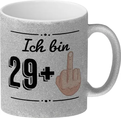 Produktbild von Glitzer-Kaffeebecher für den 30. Geburtstag mit Motiv: Mittelfinger