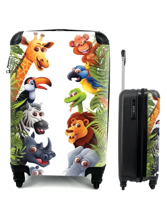 Produktbild von MuchoWow® Koffer Handgepäck Trolley Rollkoffer Kleine Reisekoffer mit 4 Rollen - Dschungel - Tiere - Jungen - Mädchen - Giraffe - Elefant - Kinder - Cabin Size < 55x40x23 cm & 55x40x20 cm - Kinderkoffer - Kabinenkoffer - Boardgepäck - Reise-Box - Reisekoffer - Reisegepäck - Koffer mit Bild - Trolley für Kinder