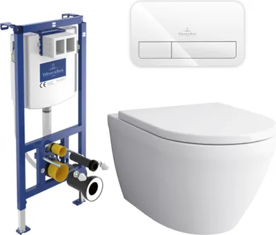 Produktbild von Alpenberger Spülrandloses Hänge WC Set | ViConnect Spülkasten | Mit/ohne Betätigungsplatte | WC mit Absenkautomatik (8200 SLIM-UNI, mit Betätigungsplatte)