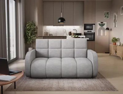 Produktbild von Schlafsofa DENSELIO mit Schlaffunktion und Bettkasten, 3-Sitzer, Liegefläche 131 x 203 cm, Breite 154 cm, Grau, Stoff Poco 03