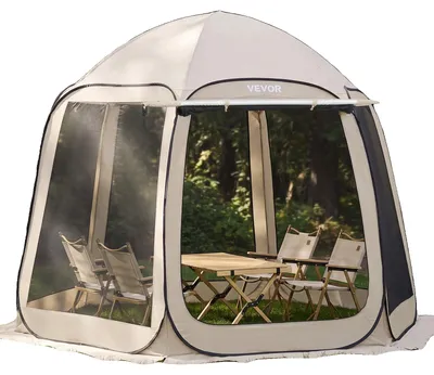 Produktbild von VEVOR Bildschirmhaus Zelt, 3660 x 3380 x 2300 mm, 10-12 Personen Pop-Up Bildschirmzelt, tragbares Zelt mit Tragetasche, Netzseiten, Erdnägel, für Garten, Terrasse, Outdoor-Aktivitäten, Beige, 304.8x280.4 cm-mit erweitertem Markisen