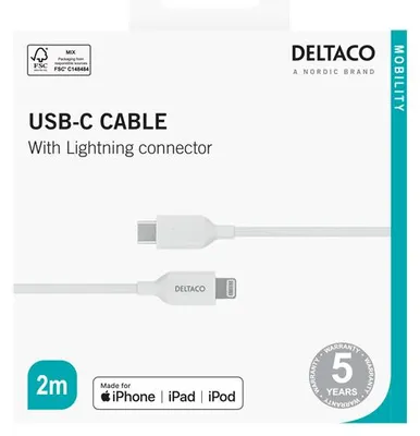 Image de Deltaco Câble USB-C vers Lightning 2m blanc (IPLH-452)