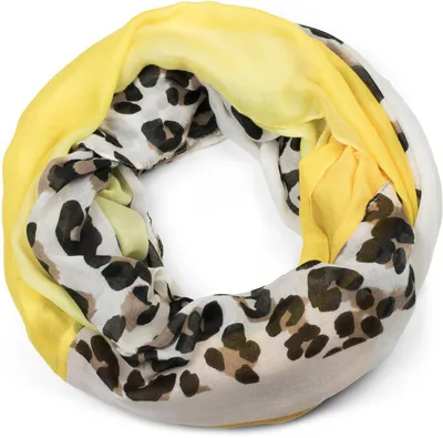 Produktbild von styleBREAKER Damen Loop Schal mit Leo Muster & Colour Blocking | weicher Schlauchschal aus Viskose | leichter Animal Print Rundschal für Frühling & Übergang