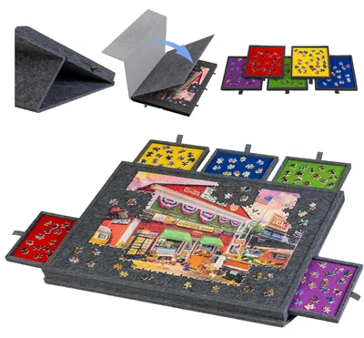 Puzzlebrett klappbar mit 5 Schubladen, 1500 Teile, 90x64 cm, dunkelgrau