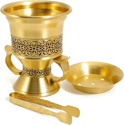 Productafbeelding van Classic Incense Burner met Tangen, 11.5cm Retro Geurbrander voor Hars, Houtskool, Witte Salie en Cones, Elegante Gouden Incense Houder v