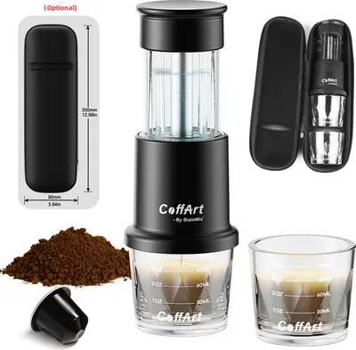 Produktbild von Tragbare Espresso-Kaffeemaschine, manuelle Bedienung, kompaktes Design, mit Tasche