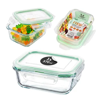 Zdjęcie produktu dla SuperButelki - Pojemnik szklany z pokrywką, 370 ml, LUNCHBOX, 0,37l, hermetyczny, do przechowywania próżniowego żywności - świeżość na dłużej!