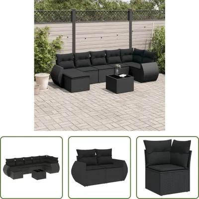 Produktbild von The Living Store 8-tlg. Garten-Sofagarnitur mit Kissen Schwarz Poly Rattan