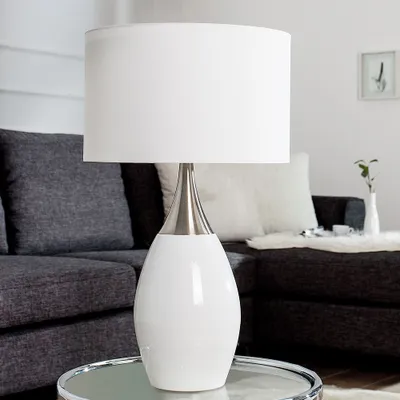 Produktbild von cagü: Tischlampe ANTJA Weiß-Silber mit Leinenschirm 60cm Höhe
