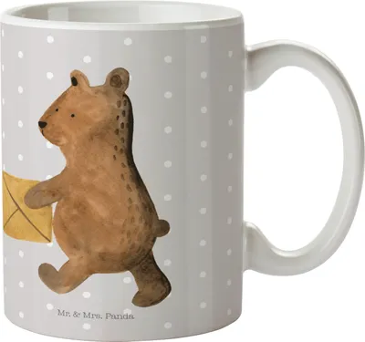 Produktbild von Mr. & Mrs. Panda Bedruckte Tasse Bär Zuhause - Grau Pastell - Geschenk, Henkeltasse, Teddy, Einzugsgeschenk Einzug Neues Haus Neue Adresse Umzug Umziehen, Pott, Teetasse