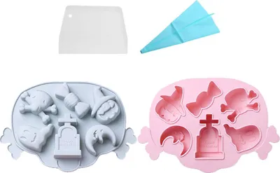 Produktbild von Set Aus 2 Stück Halloween-Themen-Silikon-Schokoladenformen, Mond-Schädel-Geist-Kürbis-Süßigkeiten, Lebensmittelechte Silikonform Für Halloween-Partys