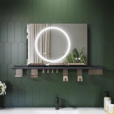 Obrázok produktu pre Kúpeľňové zrkadlo SONNI 70 x 50 cm, trojfarebné, stmievateľné, RA90, proti zahmlievaniu, s multifunkčnou poličkou