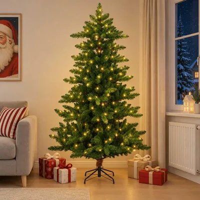Productafbeelding van Kunstkerstboom 180 cm 300 LED's Warmwit PVC en Metaal Groen