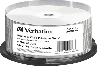 Produktbild von Verbatim 25 x BD-R - 25 GB 6x - breed bedrukbaar oppervlak - spindel - Blue R...