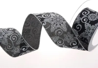 Produktbild von Dekoband - Ornamentsterne - schwarz-silber - 50mm 10m - 93133-50-90