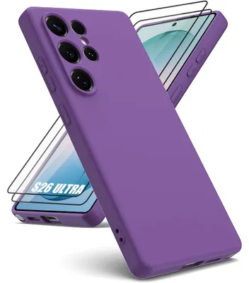 Image de Coque + 2 Verres Trempés pour Samsung Galaxy S26 Ultra, Protection Silicone Anti-Rayures Antichoc - Violet Foncé
