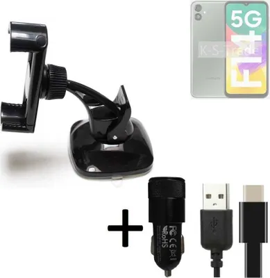 Produktbild von K-S-Trade Handy-Halterung kompatibel mit Samsung Galaxy A14  Windschutzscheibe / Armaturenbrett + LADEGERÄT mit Mico USB Kabel Autohalterung