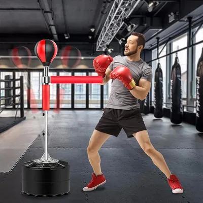 Produktbild von Boxsack Stehend, Höhenverstellbares mit 360 ° Reaktionsstange Standboxsack Jugendliche Erwachsene Punchingball Speedball Boxen Boxsack mit Ständer für MMA-Training, Stressabbau und Fitness