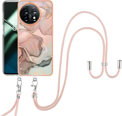 Produktbild von OnePlus 11 Handykette Hülle, Muster TPU Bumper Schutzhülle mit verstellbarem Tragegurt für OnePlus 11 Crème