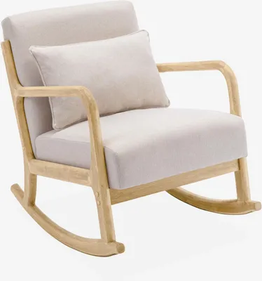 Immagine prodotto di Poltrona scandinava a dondolo in legno e tessuto con braccioli, Beige