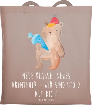 Produktbild von Mr. & Mrs. Panda Shopping Tasche Erster Schultag Abenteuer - Braun Pastell - Geschenk, Laptoptasche, Chancen, Uni, Ermutigung, Schultasche, Zuversicht, Neuanfang, Trost
