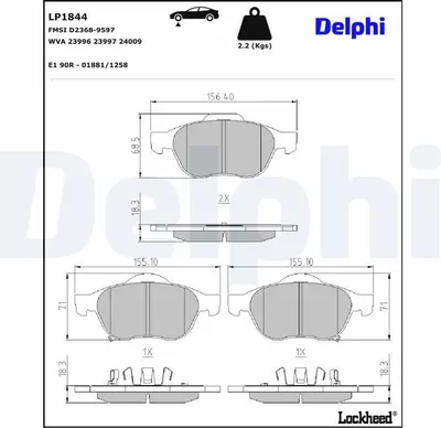 Produktbild von DELPHI Bremsbeläge Satz Vorne Bremsklötze für TOYOTA Avensis Kombi (T22) LP1844
