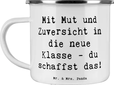 Produktbild von Mr. & Mrs. Panda Pott Spruch Erster Schultag Mut und Zuversicht - Weiß - Geschenk, Chancen, neue Klasse, Lebenshilfe, Motivtasse, Trost, Schulstart, Vertrauem, Haferl